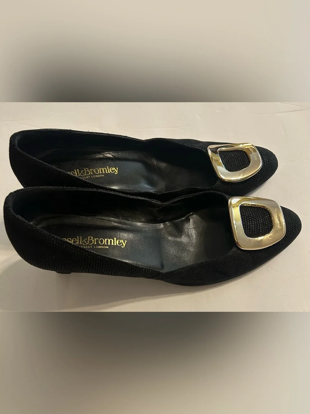 Russell Bromley Women Black Slip On heels gold buckle  EU 40 US 9